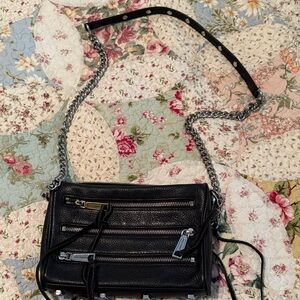 Rebecca Minkoff Zippers Black Leather Crossbody Bag